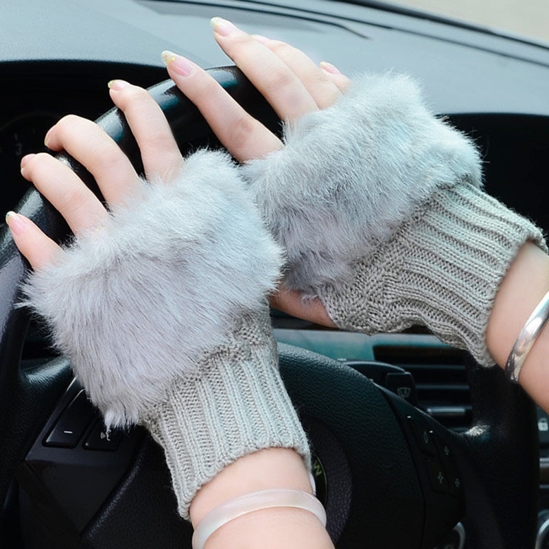 Winter Frauen Handschuhe Plüsch Faux Pelz Stricken Wolle warm Halten Kurze Handschuh-fingerlose Dame Mädchen Halb Finger Handschuh dg88