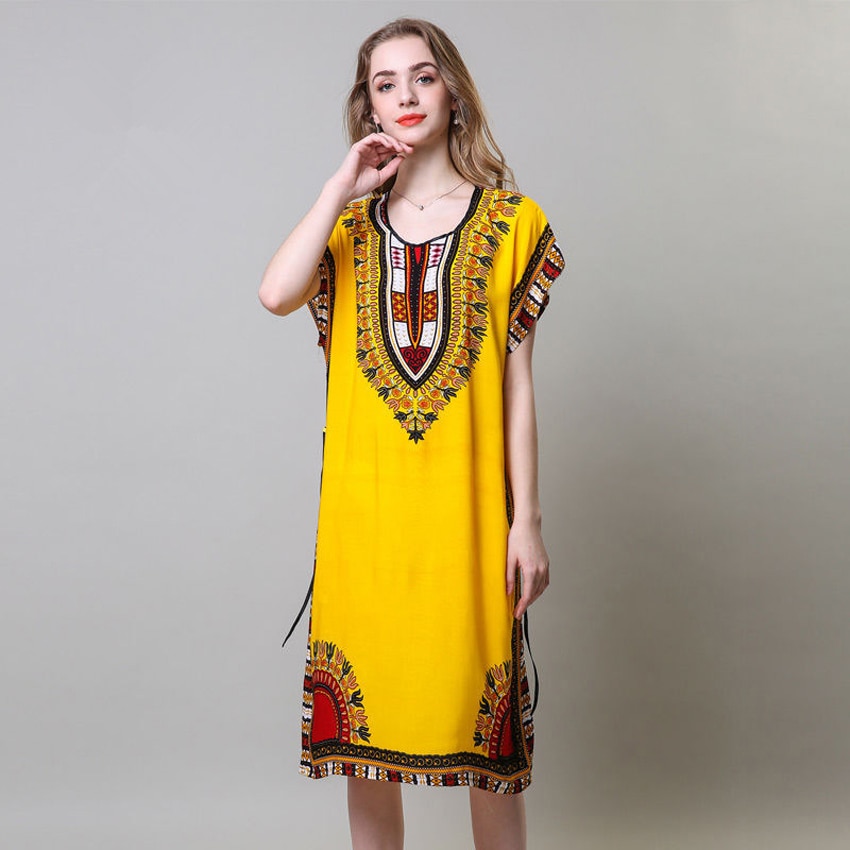 Frau Afrikanischen Stil Kleidung Kleid bat Kleid Baumwolle 3D drucken Plus Größe Ethnische Dashiki Kleid Pyjama Nachtwäsche Bazin Riche