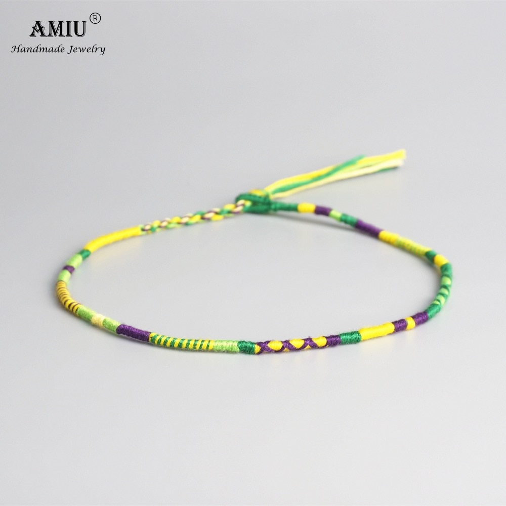 AMIU Handarbeit Gewebt Baumwolle Gewinde Boho Halsband Halskette wickeln Einstellbare Jahrgang Halsreif Bohemien Halskette