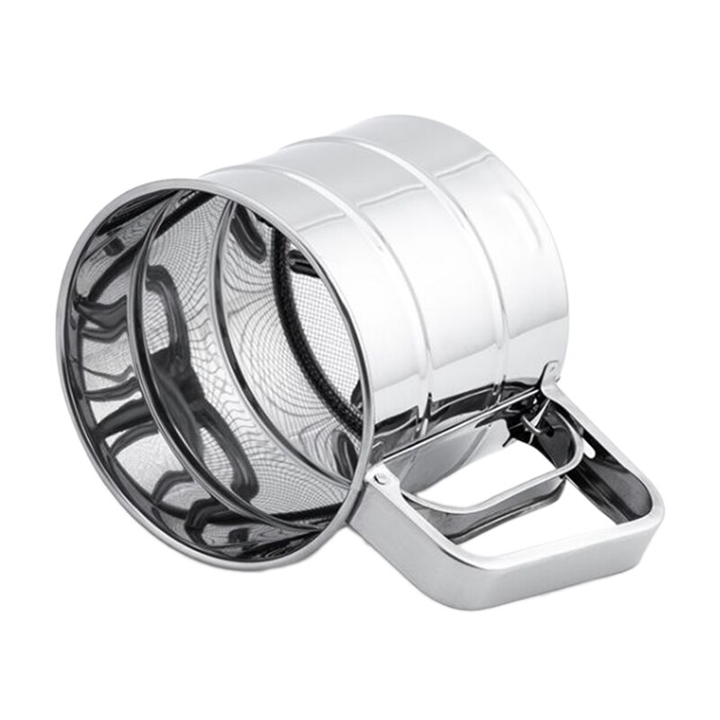 Edelstahl Shaker Sieb Tasse Pulver Gittergewebe Kurbel Mehl Sichter mit Sauerei Skala für Mehl Puderzucker, Kleine