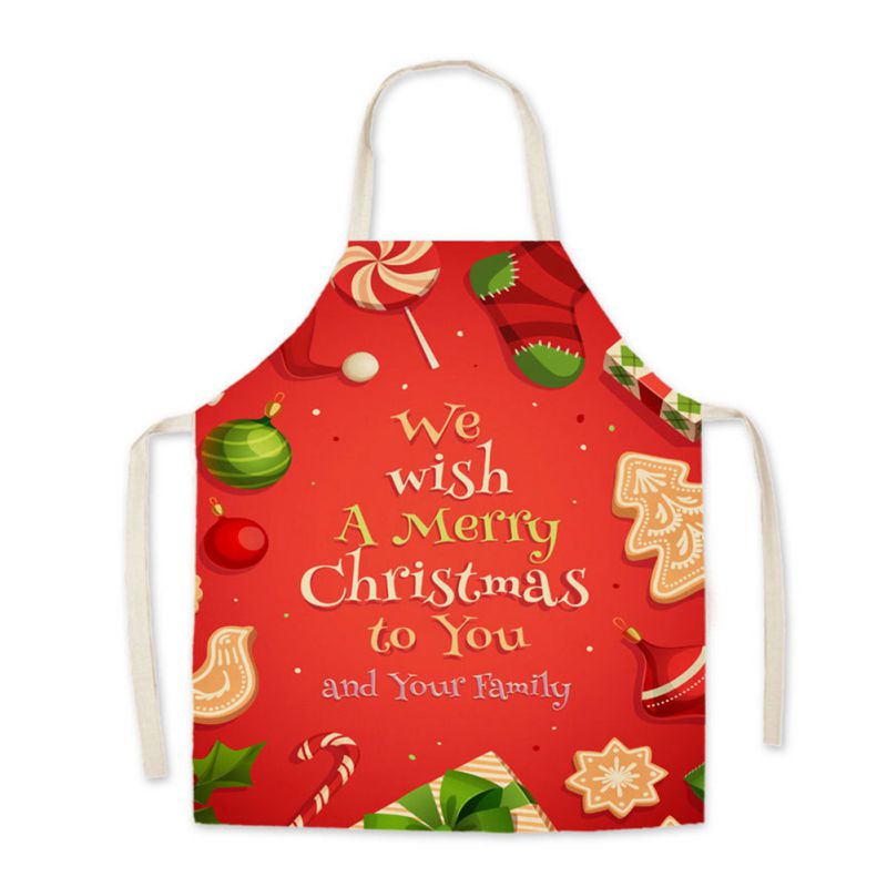 65*75cm (25*30 zoll) Küche Schürze Weihnachten Weihnachten Stil Stoff Leinen Gedruckt Taille Mantel Schürze