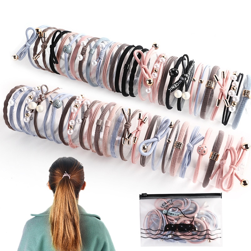 25/12 Stck/einstellen Mädchen Perle Geometrische Anhänger Geflochtenes Haar Bands Scrunchie Gummibänder Haar Seil Frauen Haar Zubehör