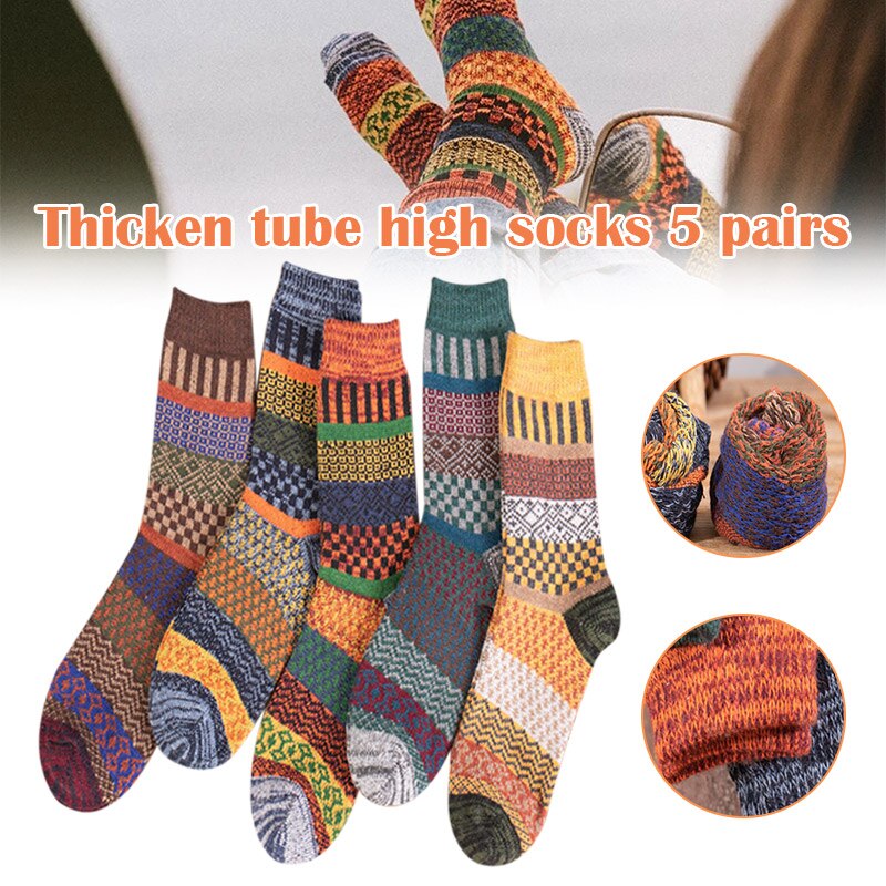 5 Paare Herbst Winter nordisch Socken Dick Gestrickte Zwei-Weg Bunte patten Besatzung Socken Männer Frauen Verdickt Wolle Socken PR