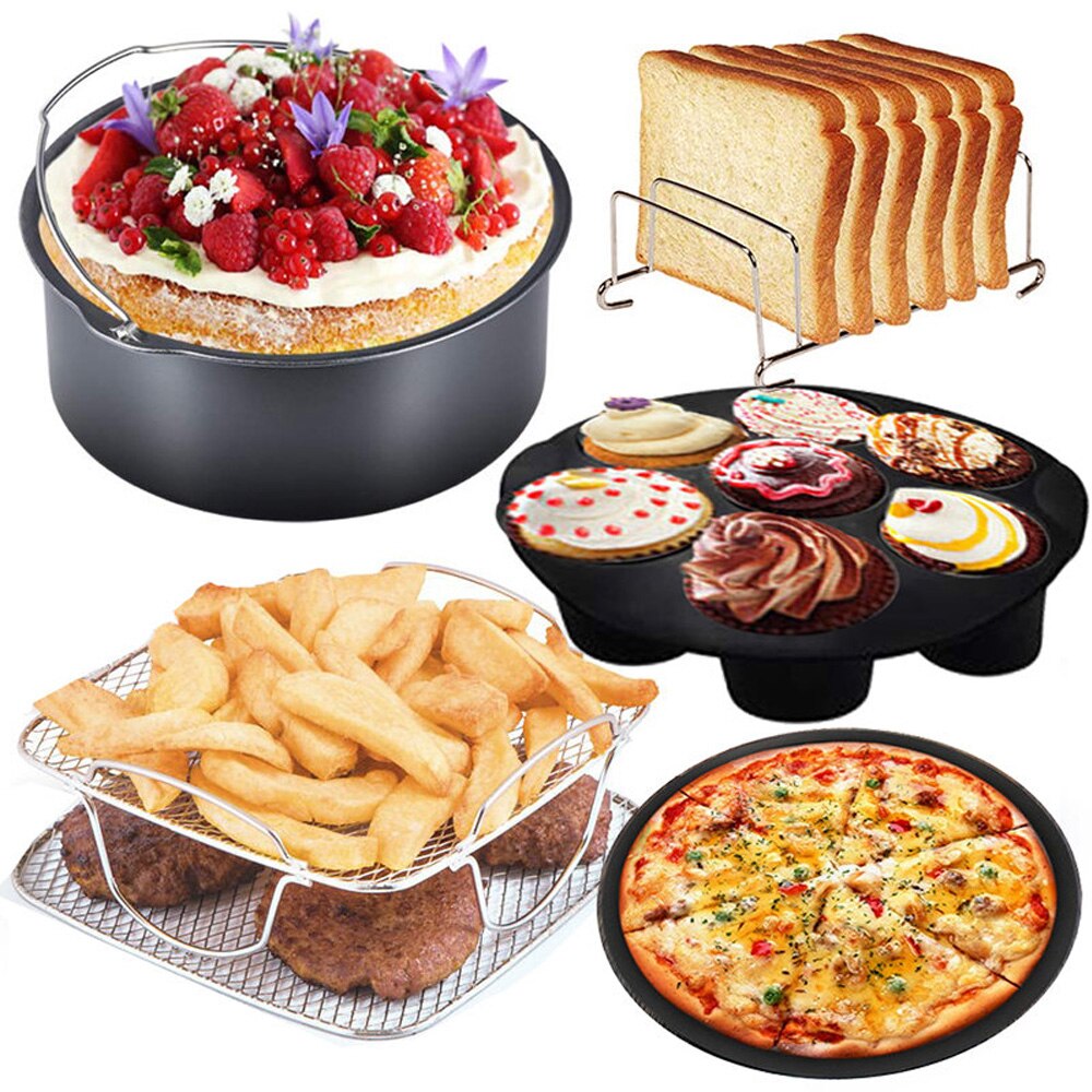 10 Stck Luft Friteuse Zubehör Topf 6/7/8 Zoll Für Airfryer 3,2 QT-5,8 QT Backen Korb Pizza Platte Grill topf Küche Kochen Werkzeug