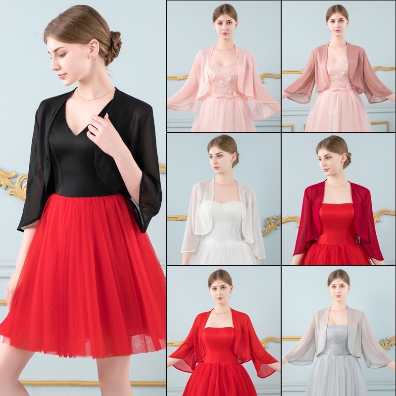 8 farben zuckt mit den Schultern Für Braut Bolero Frauen Chiffon Hochzeit Jacke wickelt Und Schals Kap Für Kleid Braut Jacke Mariage Zubehör