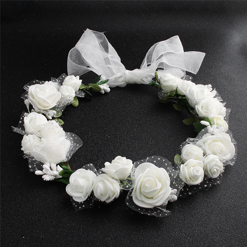 Frauen Lünette Blumen Kopf Mädchen Blume Krone Kranz Hochzeit dekoration Braut Haar Zubehör Doppel Schaum Rose Blumen- Stirnband