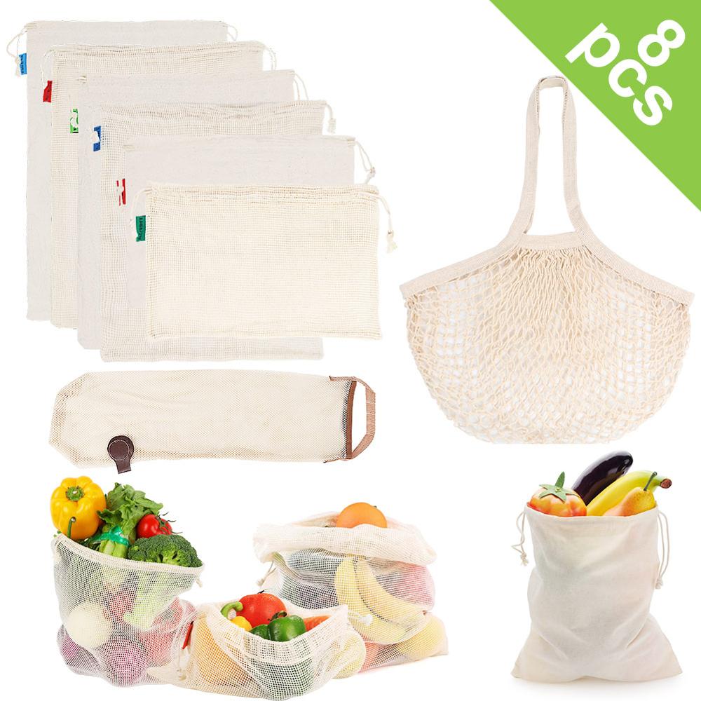 Eco Freundliche Baumwolle Gittergewebe Gemüse Taschen wiederverwendbar produzieren Taschen Obst und Gemüse Korb Küche Lagerung Eco Tasche für Gemüse