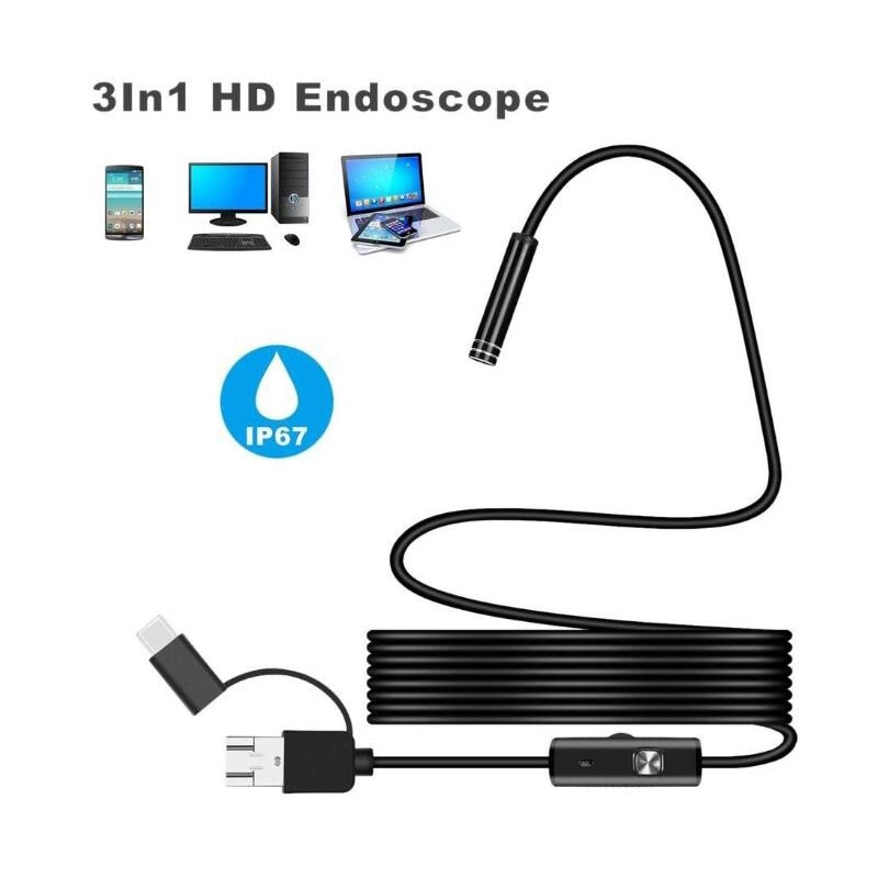 3-in-1 USB Endoskop Kamera halb-starre Erkennung Kamera 0.3MP CMOS HD Wasserdichte Weiche Kabel Schlange kamera für Android PC