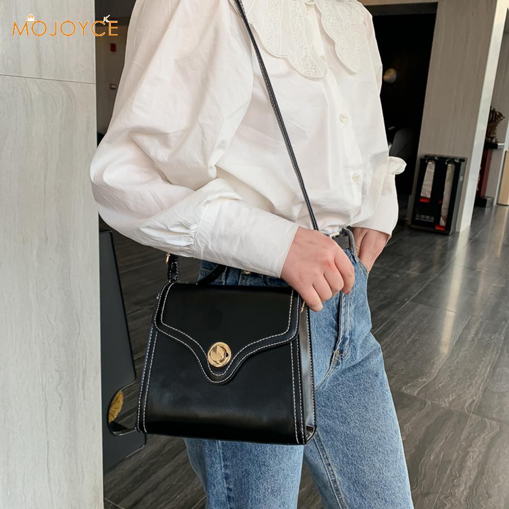 Jahrgang Frauen's Taschen PU Leder Schulter Crossbody Tasche weiblich lässig Klappe oben-handlel Taschen fest Farbe Bote Handtaschen