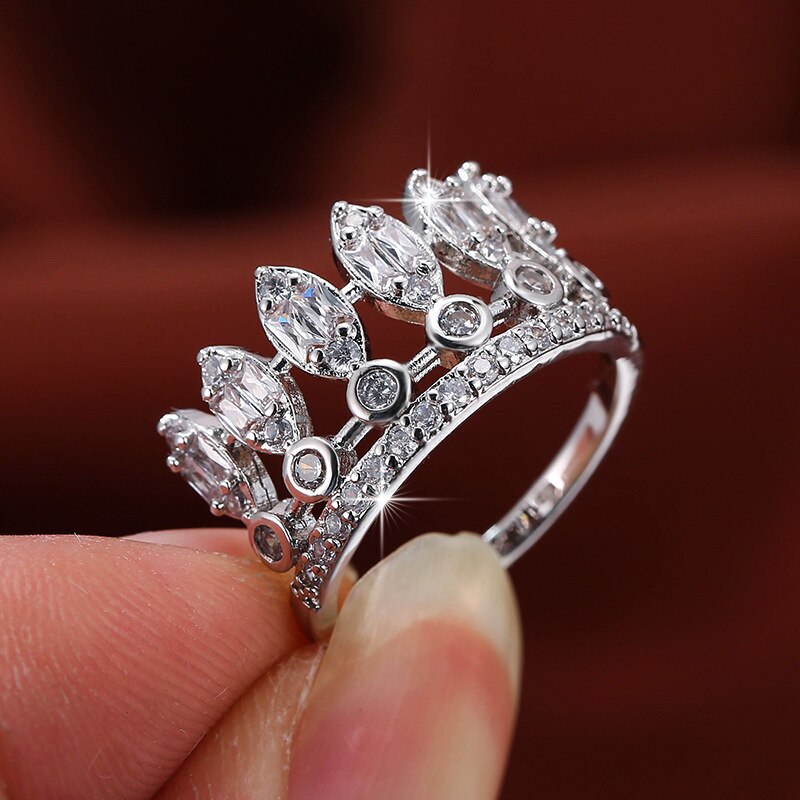 Ring Für Frauen Klar Zirkonia Ring Damen Krone Silber Überzogene Ring Neue Einfache Engagement Charme Für frau