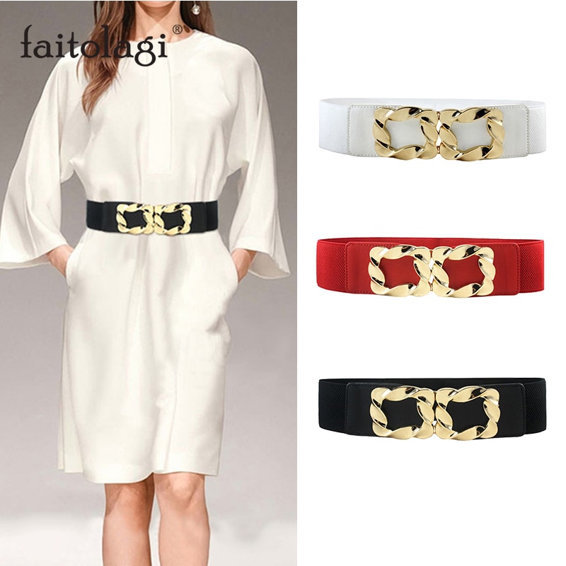 Elastischen Breiten Frauen Korsett Gürtel Gold Schnalle Damen Kleid Mantel Wasit Gürtel Schwarz Weiß verrotten Weibliche Bund
