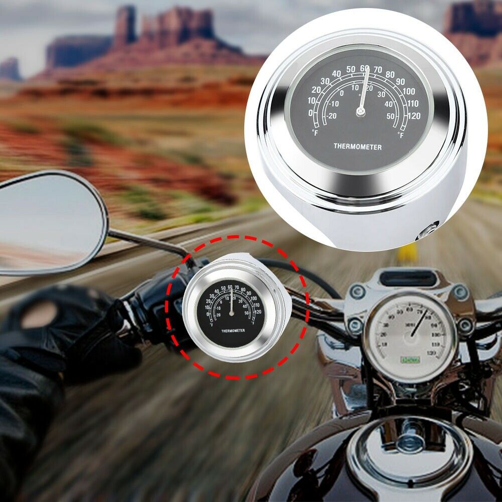 Motorrad Vorderseite Chrom Wasserdichte 7/8 '22mm Lenker Montieren Temp Thermometer Uhr Uhr Instrumente für sterben Meisten Modelle