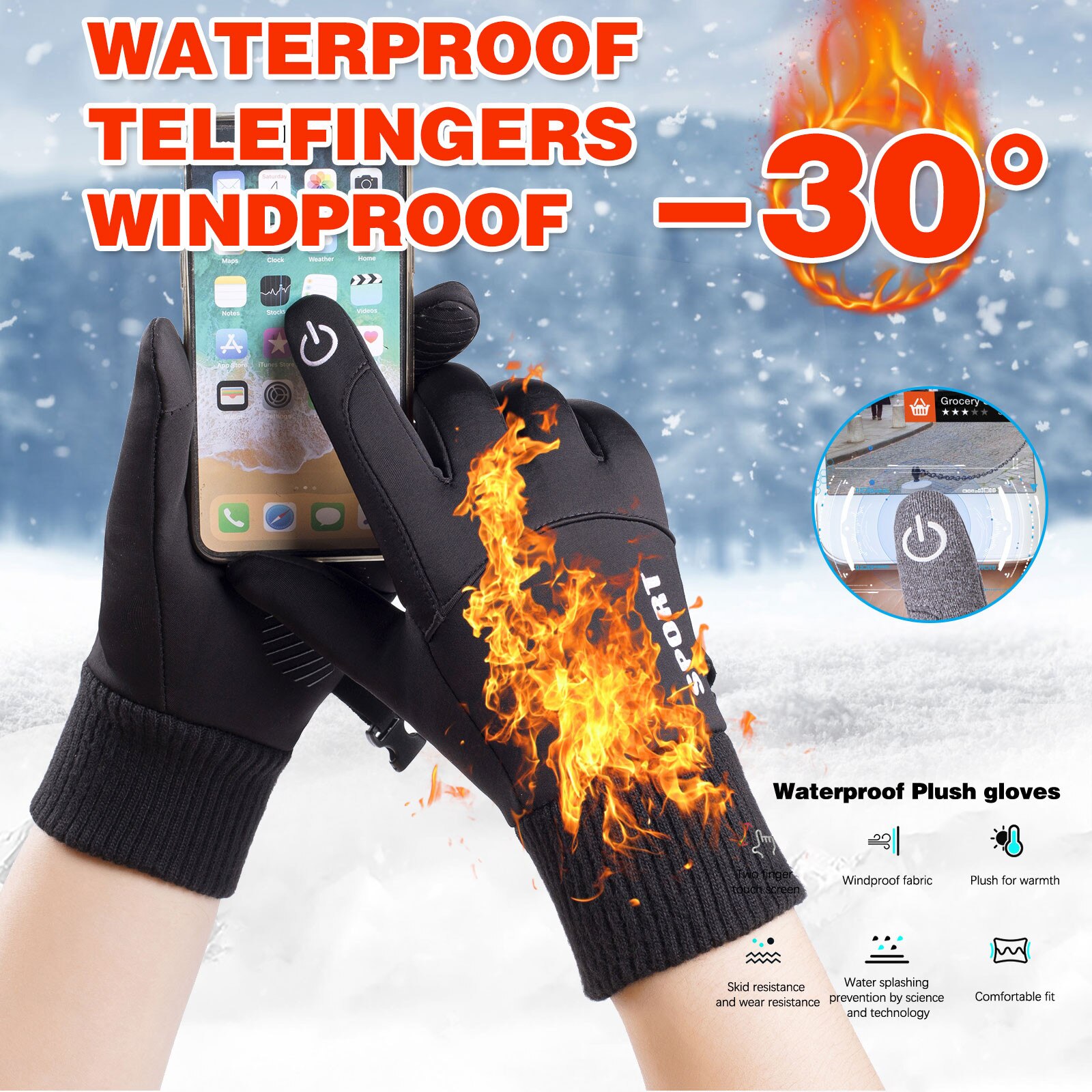 Männer Winter Handschuhe draussen Winddicht Sport Handschuhe Touchscreen Telefon Radfahren Wandern Ski Camping Handschuhe Für Männer Oc6