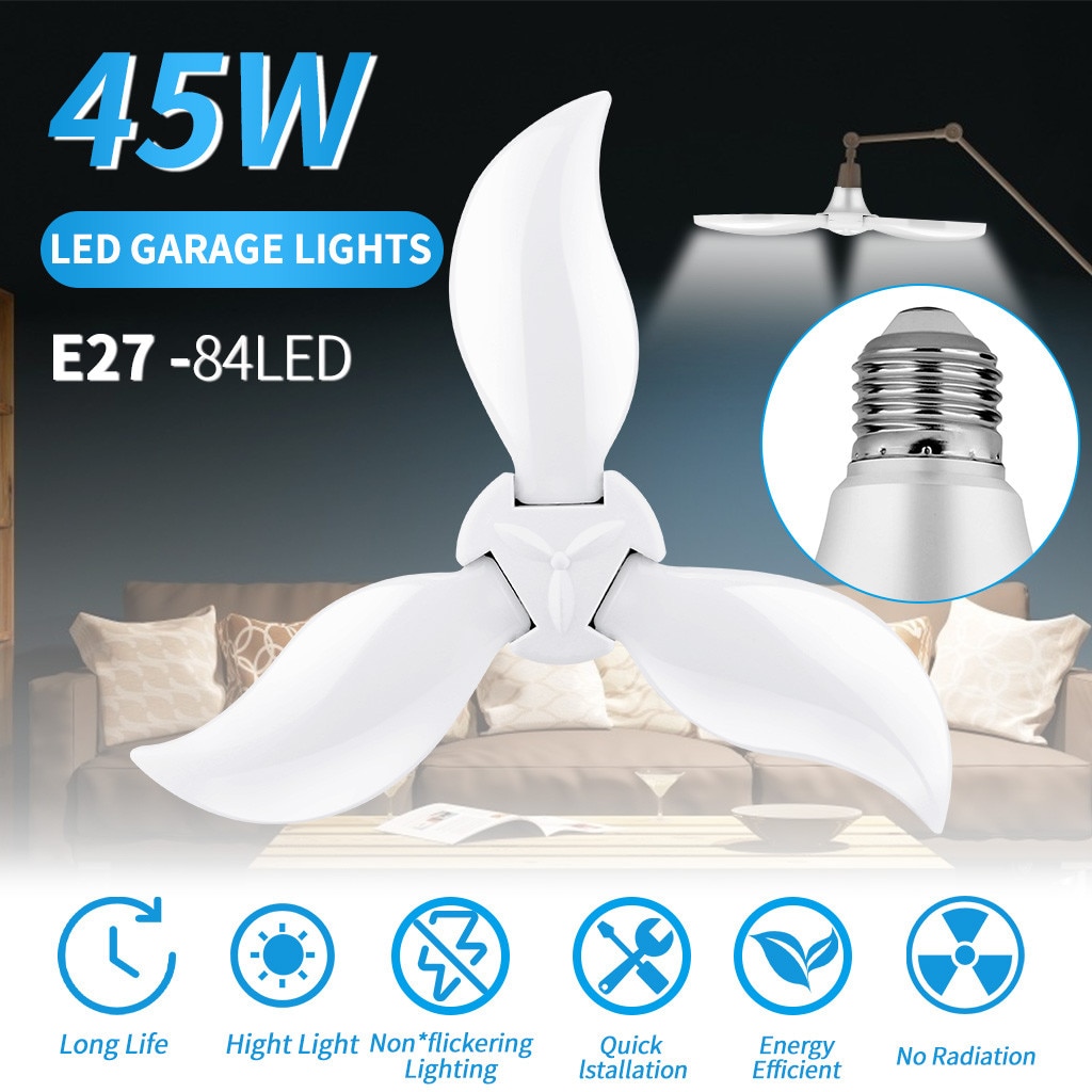 45W E27 LED Faltbare Fan Klinge Lampe Garage Einkaufen Arbeit Lichter Hause Decke Leuchte Verformbaren Lampe 84LED 6500K industrielle Lampe