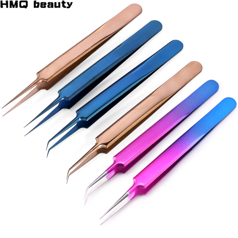 1PC Pinzette Edelstahl Gold Blau für wimpern verlängerung hoch-präzision wimpern verlängerung pinzette Dünne spitze