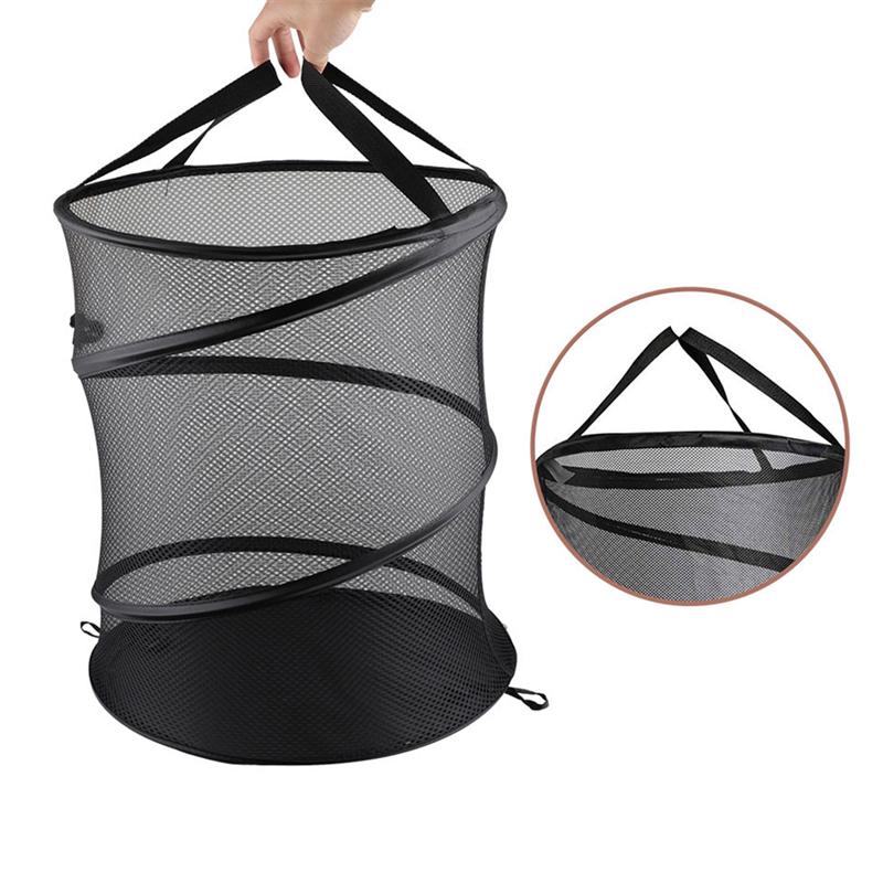 1PC Hause Wäsche Korb Faltbare Gittergewebe Wäsche Waschen Kleidung Korb Runde Wäsche Korb für Zu Hause (Schwarz)