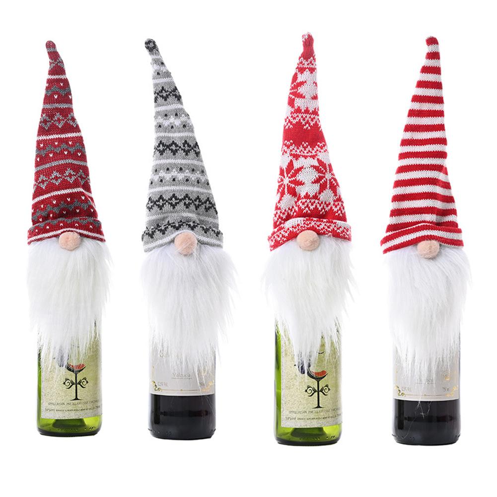 Weihnachten verrotten Wein Flasche Abdeckungen Weihnachten Dekorationen Gestrickte Hütte Wein Abdeckung Gesichtslosen Puppe Wein Abdeckung Wein Flasche Dekoration