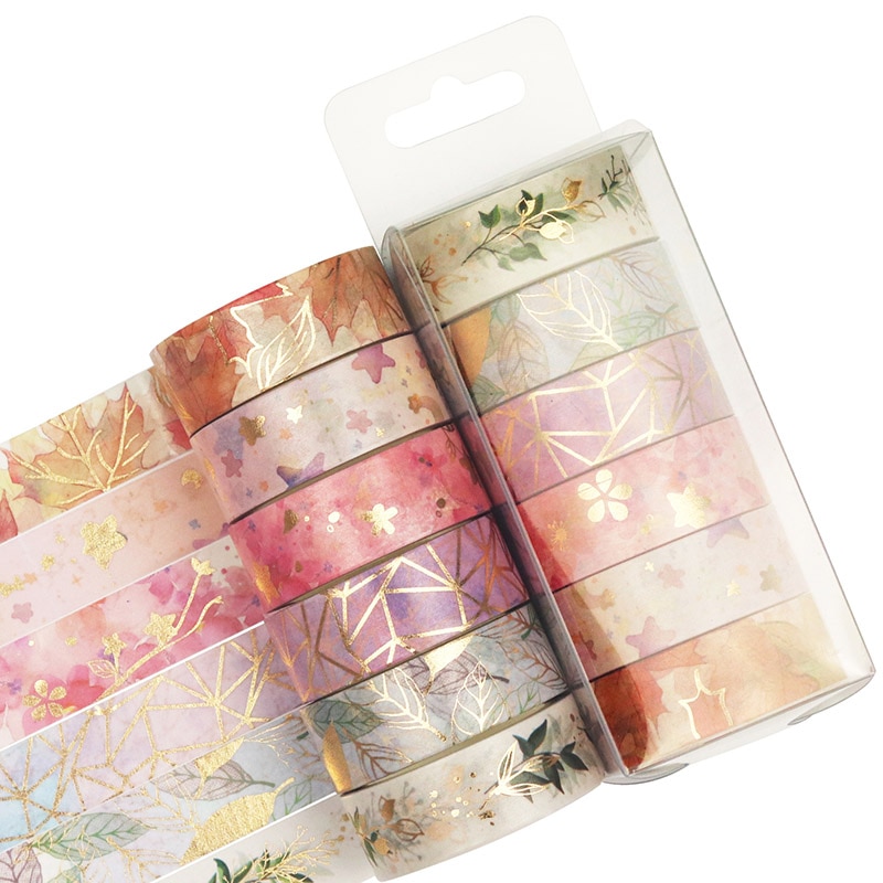 6 Stck/einstellen Blume Pflanze Maskierung Band Gold vereiteln Washi Band dekorativ Klebstoff Band Aufkleber Scrapbooking Tagebuch Planer Schreibwaren