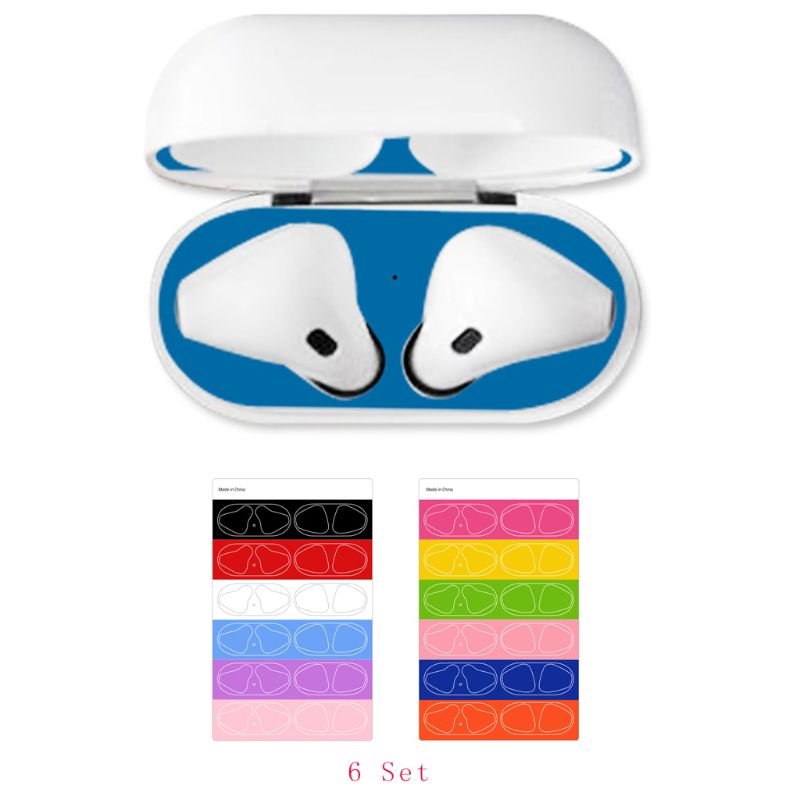 6 Paare Bunte Schutz Aufkleber fallen Haut Staub-nachweisen Staub Schutz für Apfel Airpods Kopfhörer Ladung Kasten Keine kopfhörer.