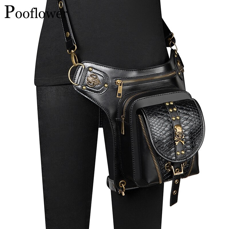 Pooflower Punk Moto Gürtel Bein Taschen Frauen Männer gotisch PU Leder Taille Taschen Laufen miserabel Taschen Umhängetasche fanny Tasche heuptas ZH150