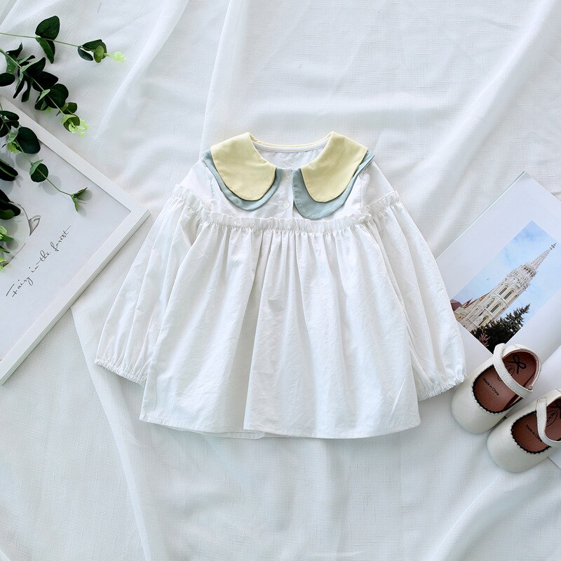 Mädchen Hemd Frühling Neue freundlicher Tragen Doppel Revers Puppe Hemd Baby Weißes Hemd