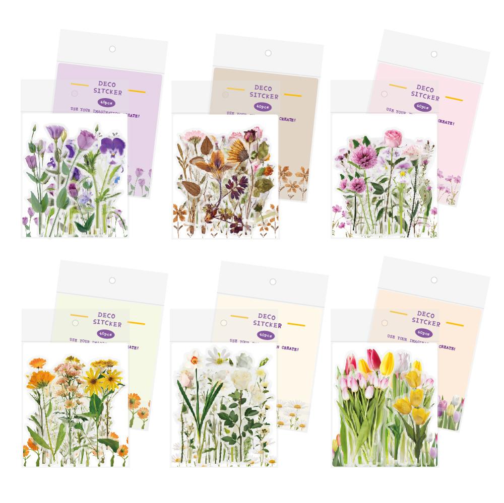 40Stck transparent Blume Aufkleber Packungen Haustier Entwürfe Koreanische Nette Anlage Dekorative Scrapbooking Schreibwaren Aufkleber Für Notizbücher
