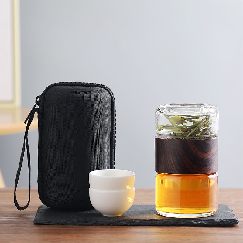 Holzmaserung Hohe Borosilikatglas Kung Fu Teekanne Chinesischen Tee Topf 2 Tassen Kung Fu Reise Tee Tasse Handgemachten Tee topf Tasse einstellen