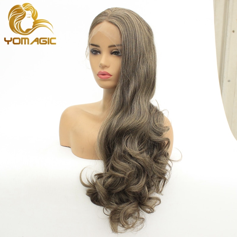 Yomagic Braun Farbe Synthetische Haar Spitze Vorderseite Perücken für Frauen Natürliche Lange Wellenförmige Glueless Spitze Perücken mit Baby Haar