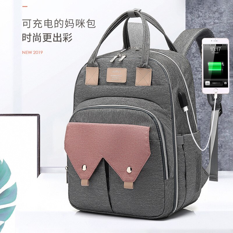 2020Neu Stil Windel Tasche Große Kapazität USB Mutter'S Tasche Windel Tasche Rucksack Mama Rucksack Baoma Windel Tasche