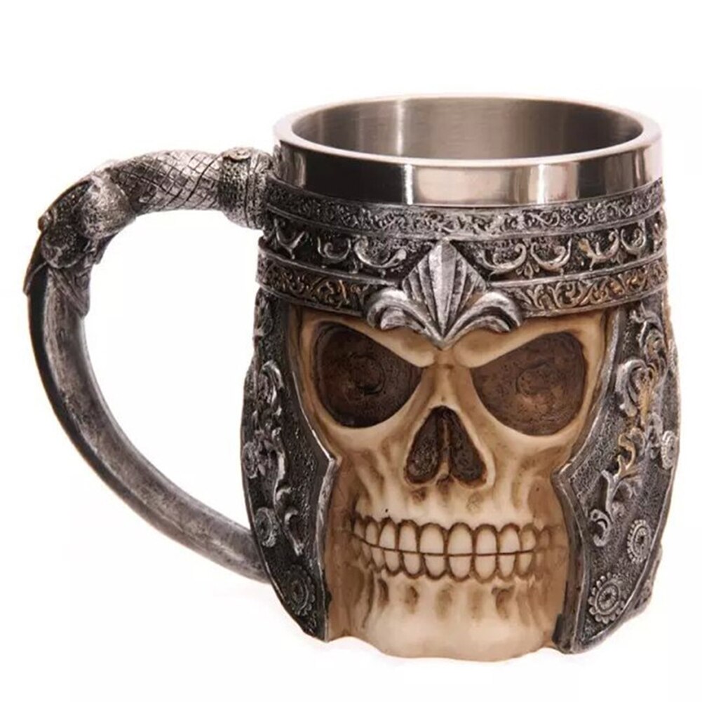 Schädel Ritter Harz Bahre Becher Edelstahl Schädel Halloween Kaffee Tasse Tee Becher Kneipe Bar Dekoration Trinken Zubehör Mann