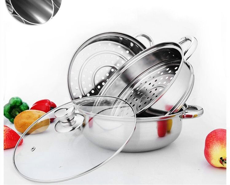 28CM edelstahl dampfer verdickt doppel topf 2 schicht induktion Herde dampfer suppe topf Heimat CY529
