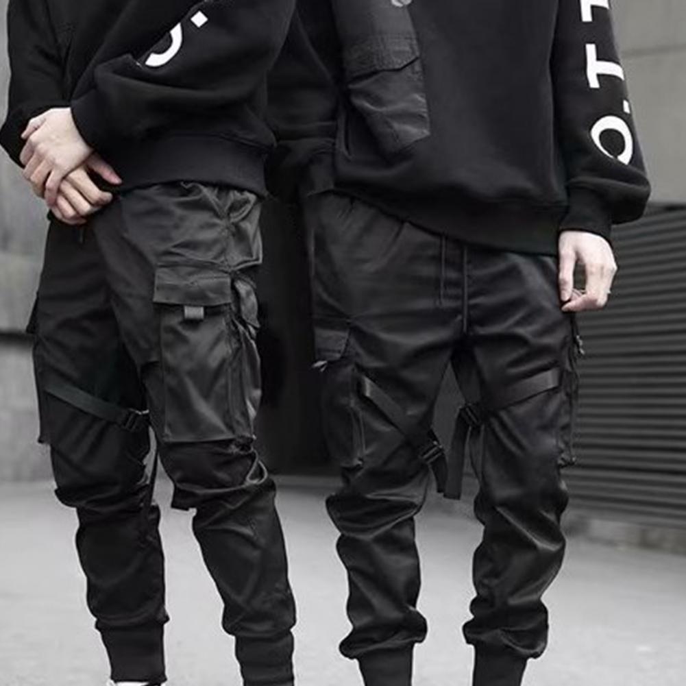 Männer Schlauch Feste Farbe Multi Taschen Schlank Knöchel Gebunden Mitte Steigen Taschen Ladung Hosen für Frühling Hosen Taschen Harem Ladung hosen