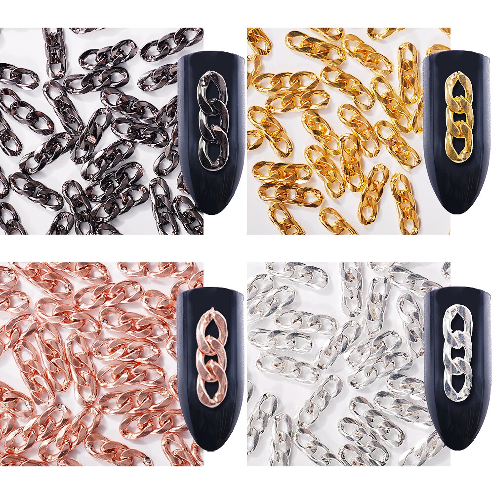 20 teile/pakete Heißer Metall Kette Nagel Gold/silber/schwarz/Rose Gold Punk Stil Legierung Strass DIY Nagel Dekoration