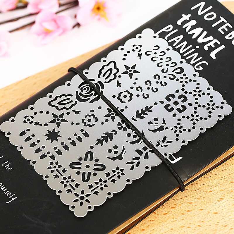 Jahrgang tragbar Edelstahl Metall Schablonen Hohl Herrscher Planer Spitze Tagebuch Notizbuch DIY Werkzeug Vorlage Schreibwaren