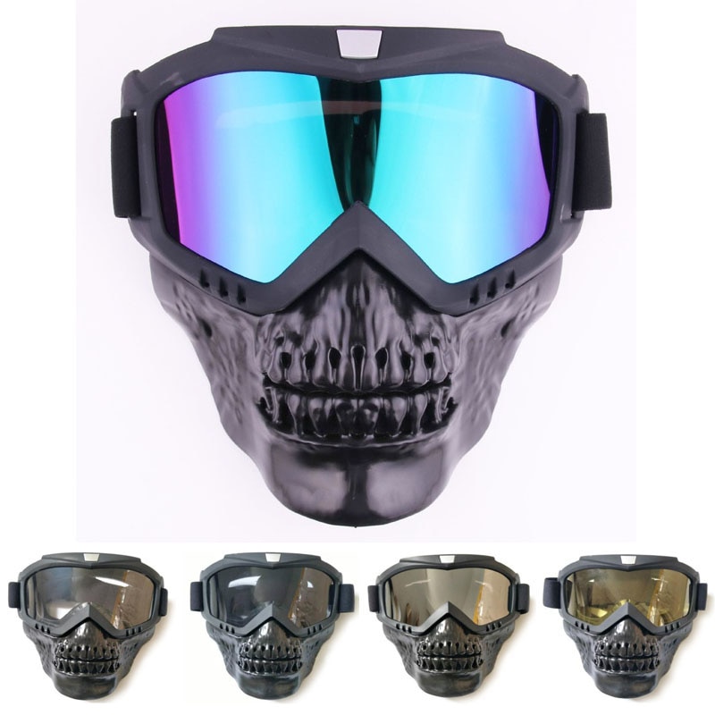 Kühlen schädel moto rcycle gesicht Maske mit Brille Abnehmbare modulare Brille Maske für Jahrgang offen gesicht moto rcycle Helm moto casco