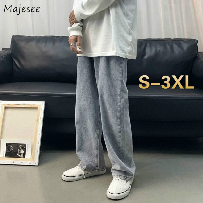 Männer Jeans Plus Größe 3XL Solide verlieren Breite Bein schick Alle-spiel Denim Schlauch Männlichen Harajuku Kausalen Einfache Koreanische stil Streetwear