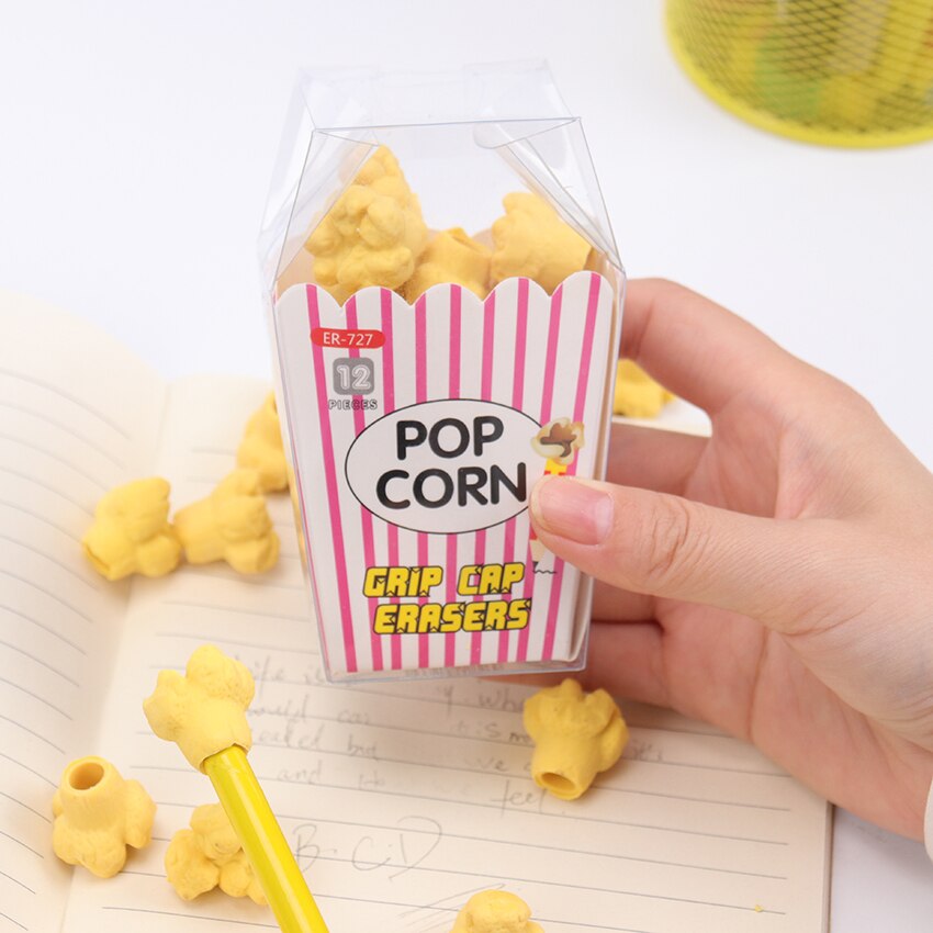 12 teile/schachtel Kawaii Lebensmittel Popcorn Radiergummi freundlicher Schreibwaren Schule Liefert Gummi Bleistift Radiergummis freundlicher Kreative Koreanische Schreibwaren