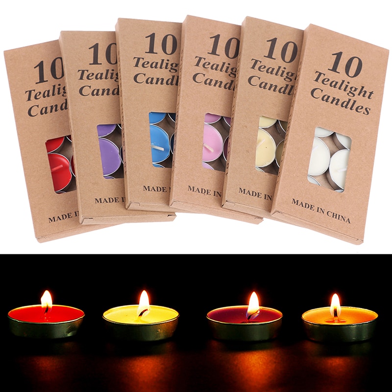 10 teile/schachtel Geburtstag Hochzeit Party Kerze Kerzenlicht Romantische Aromatherapie Tee Wachs Kerze Farbe Kerze