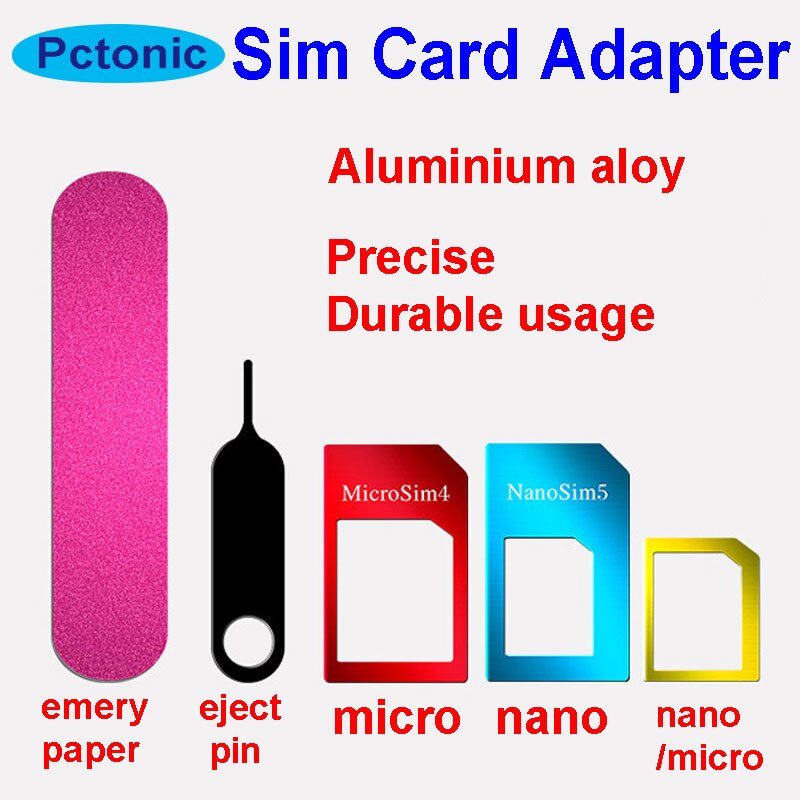 PCTONIC Metall Nano Sim Karte Adapter Standard Mikro sim karte passend zu schneiden hülse mit Sim-karten-behälter Stoßen nadel Stift für iphone samsung