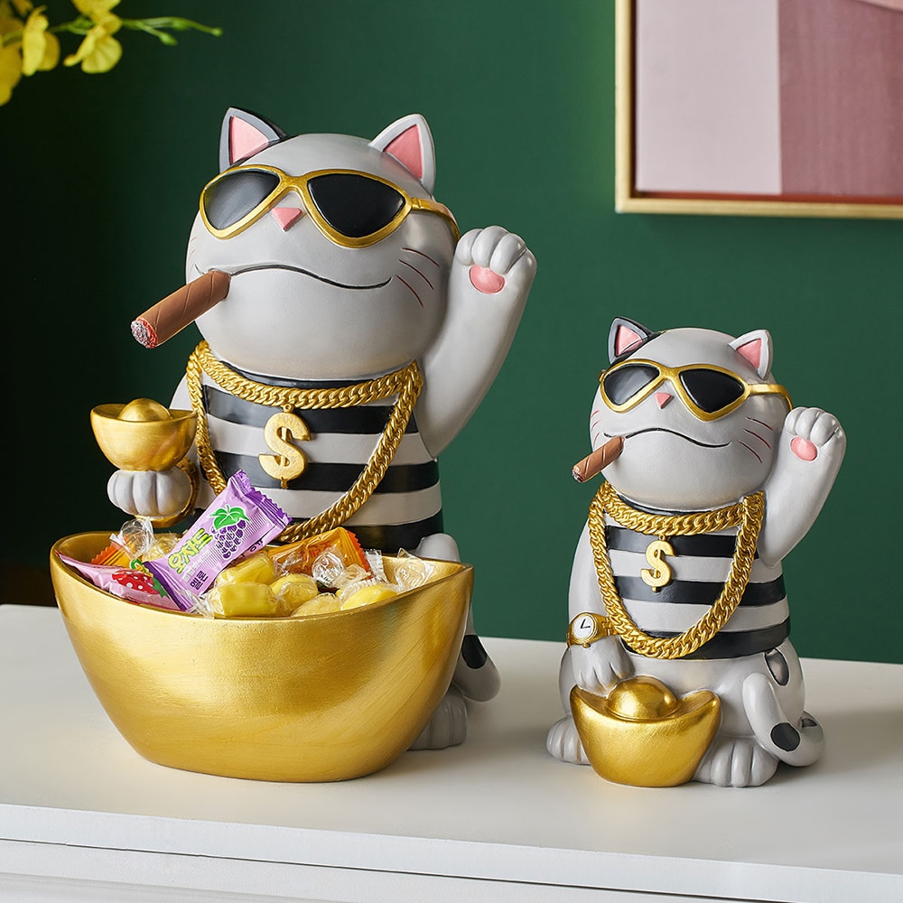 Glückliche Katze Harz Ebene Skulptur Dekoration Lagerung Panzer Feng Shui Moderne Wohnzimmer Dekoration Zubehör Wohnkultur