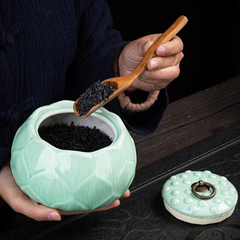 Versiegelt Lagerung Tee Kanister Teegeschirr Haushalt Küche Versorgung Große Größe Celadon Lotus Tee Caddie Puer Grün Tee Kasten Krug