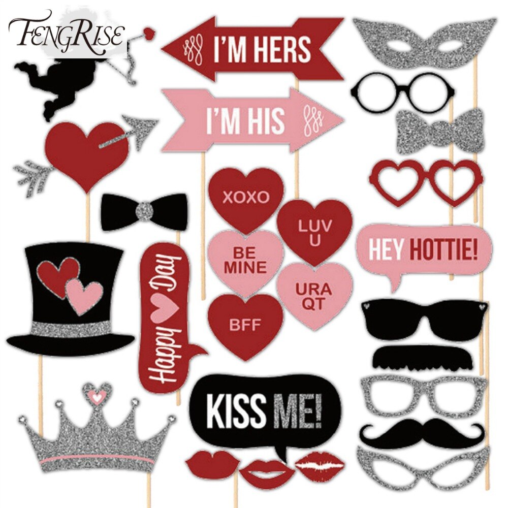 FENGRISE 27 stücke Nur Verheiratet Foto Verkaufsstand Requisiten Photobooth Hochzeit Gefälligkeiten Gläser Papierkarte Lustige Maske Partei Dekoration Foto
