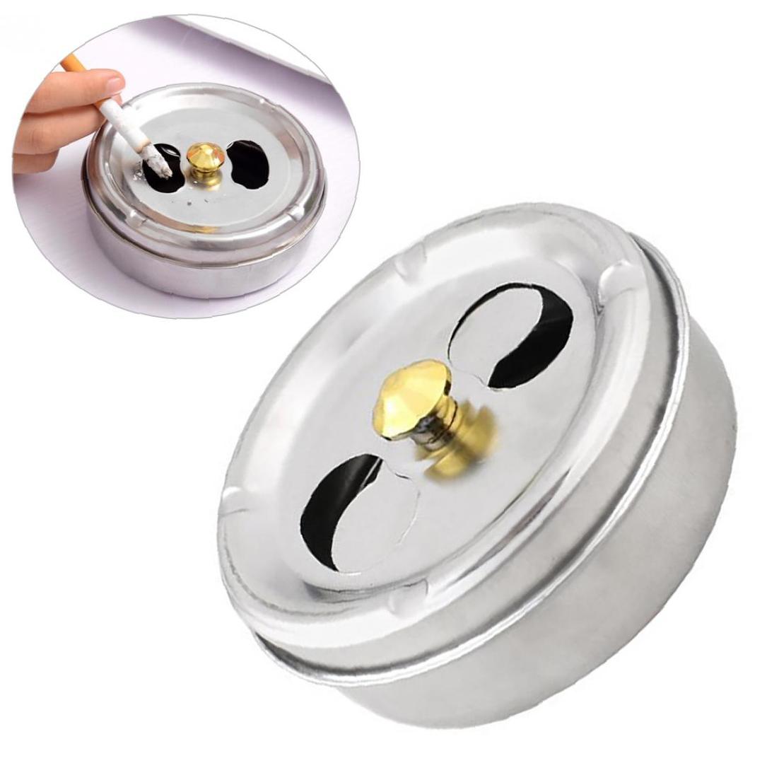 Runde Spinnen Aschenbecher Edelstahl Aschenbecher mit Deckel Drehbare Aschenbecher Komplett Geschlossenen Aschenbecher für Heimat Sekretariat Silber