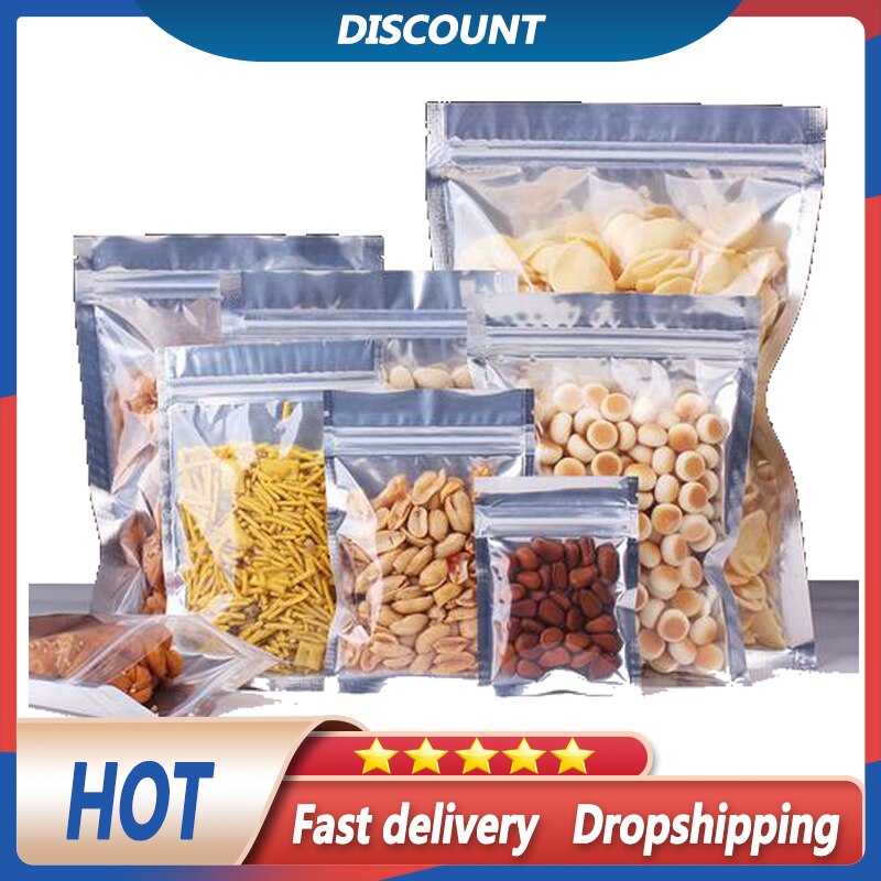 100 Stck Klar Aluminium Folie Tasche Selbst Dichtung Reißverschluss Ziplock Verpackung Lebensmittel Tasche Einzelhandel Wiederverschließbaren Backen Verpackung Tasche Beutel