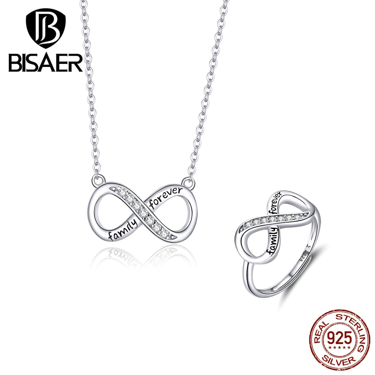 Luxus Unendlichkeit Schmuck setzt BISAER Sterling Silber 925 Unendliche Liebe Halsketten Ringe Schmuck setzt Für Frauen Hochzeit Schmuck