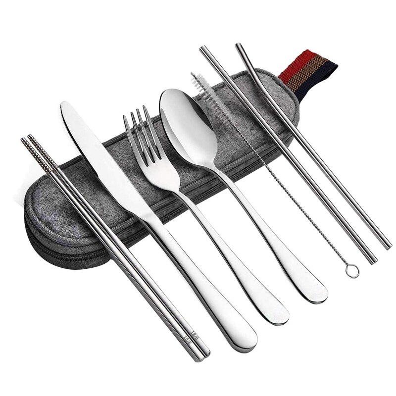 oben wiederverwendbar Reise Utensilien Besteck mit fallen, Reise Camping Besteck einstellen, Stäbchen und Stroh für Camping, tragbare Fla