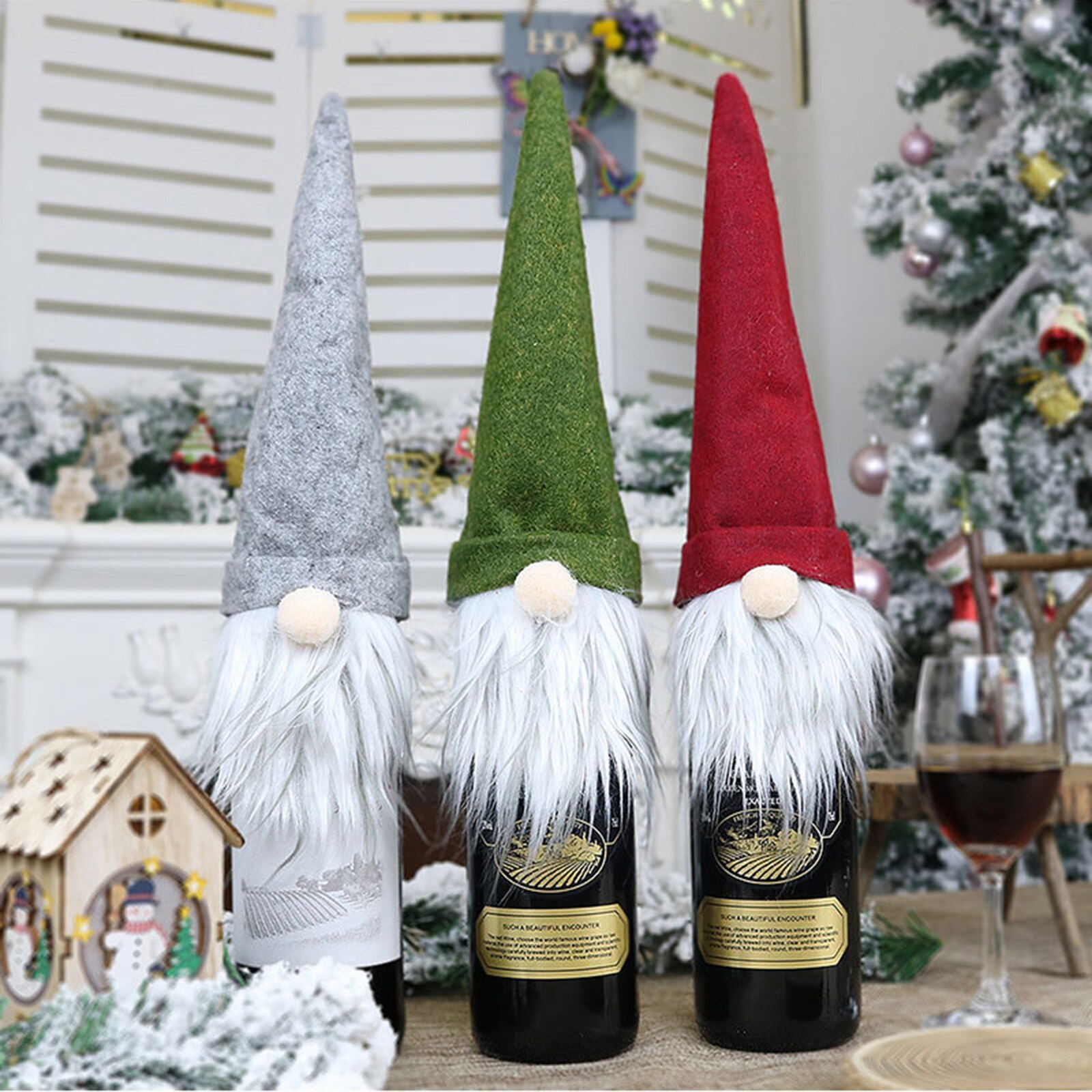 Weihnachten Wein Flasche Deckt Niedlichen Gnom Hütte Wein Flasche Deckel Abdeckungen für Festival Party Dekoration