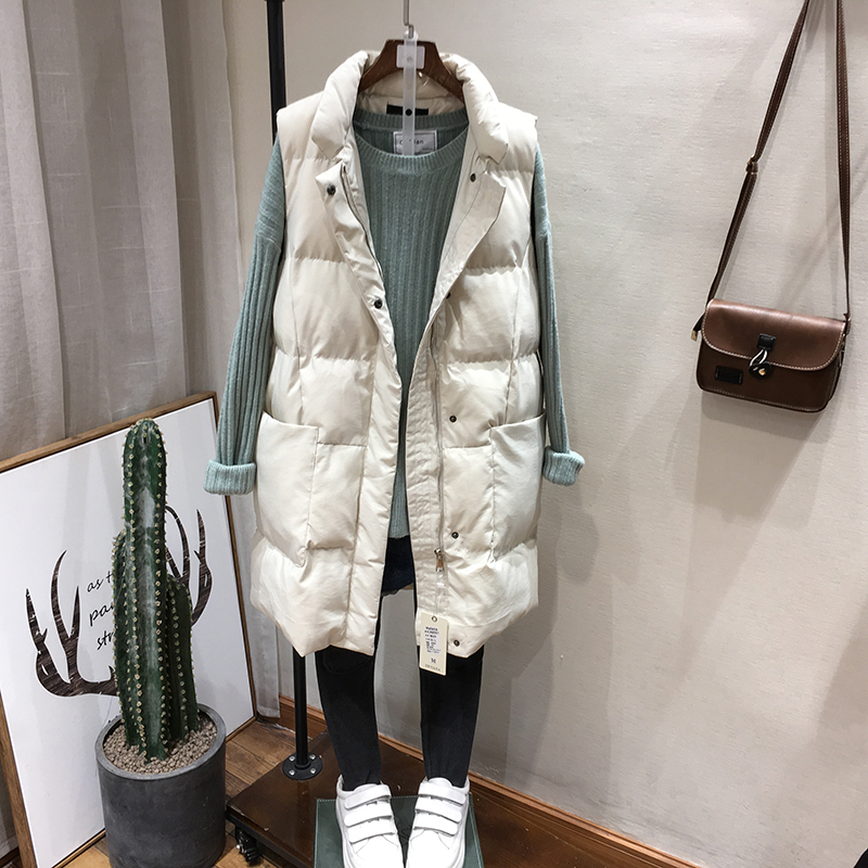 YASUGUOJI Neue schlank passen Lange Weste Frauen Verdicken Baumwolle Gepolsterte Frauen Winter Weste Ärmellose Jacke Frauen Weste
