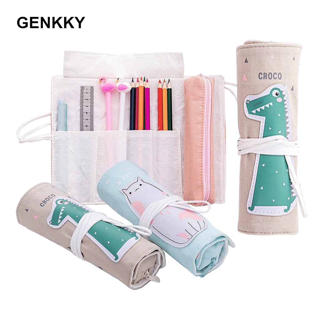 Nette Einhorn Schule Bleistift beutel Rolle Schule Bleistift fallen Kawaii Leinwand Stift Tasche Straf für Mädchen Jungen Nette Große Bleistift Kasten Statio