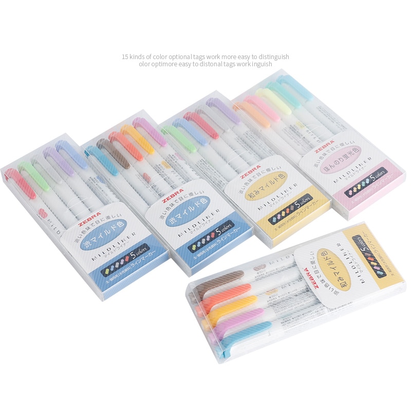 Zebra Mildliner 5 teile/satz Mildliner Stifte Textmarker Stift leicht Liner Doppel geleitet Fluoreszierende Stift Zeichnung markieren Stift Schreibwaren